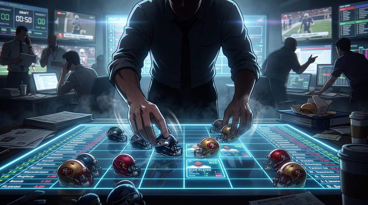 A general manager moving helmets like chess pieces in a war room.