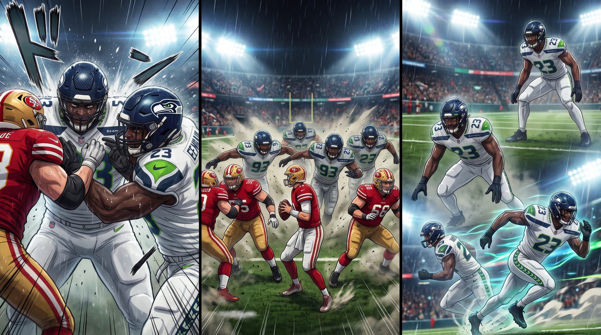 Triptych of the McDonalds Defense: the interior wall, the four-man rush, and the chaos star.